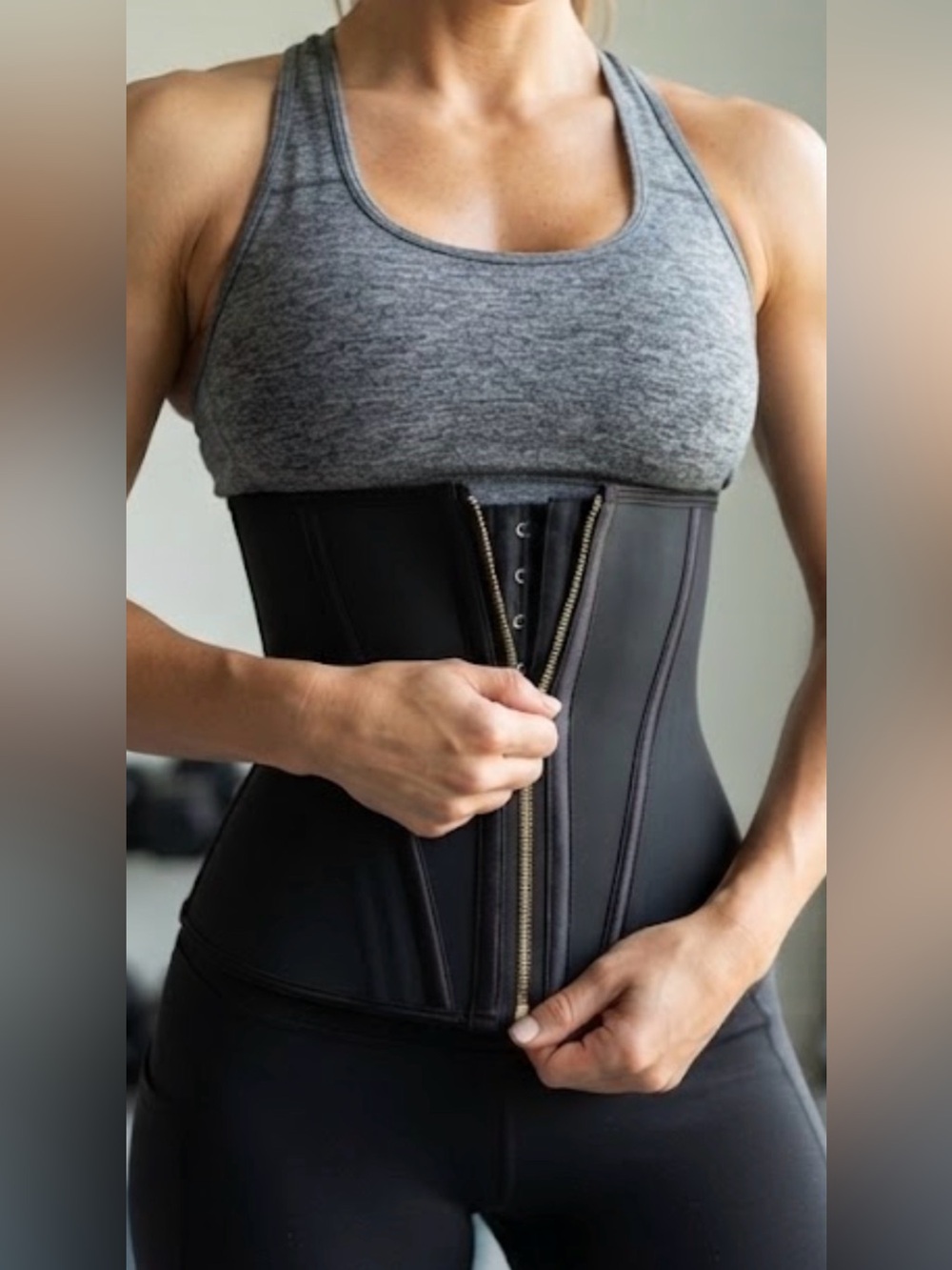 Black Waist Trainer Corset with Zipper and Hooks - Size M